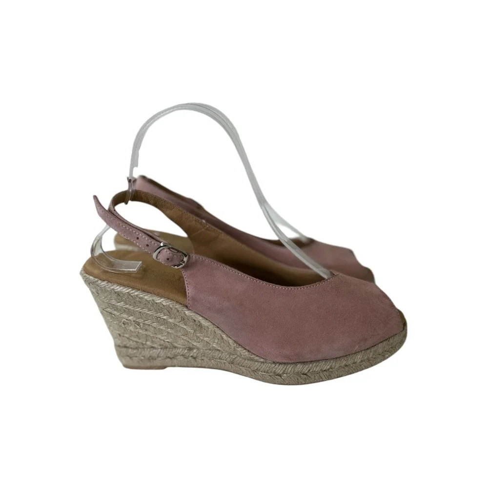 Paseart Pink Suede Peep Toe Espadrille Wedges Size EU- 38 US-7.5